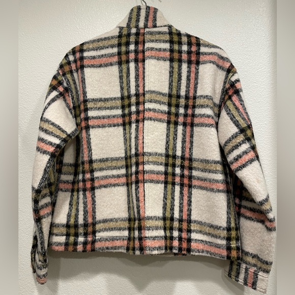 NWOT Bagatelle Plaid Striped Multicolor Cream Button Down Cropped Oversized Coat - Picture 4 of 10